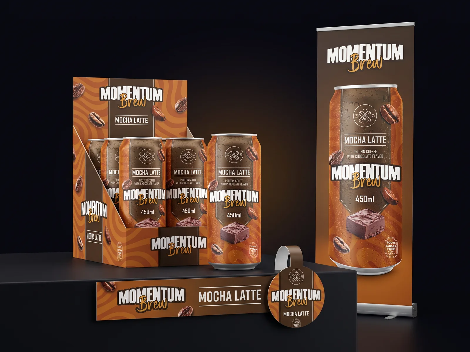 Банка Momentum Brew и POS-материалы в едином стиле